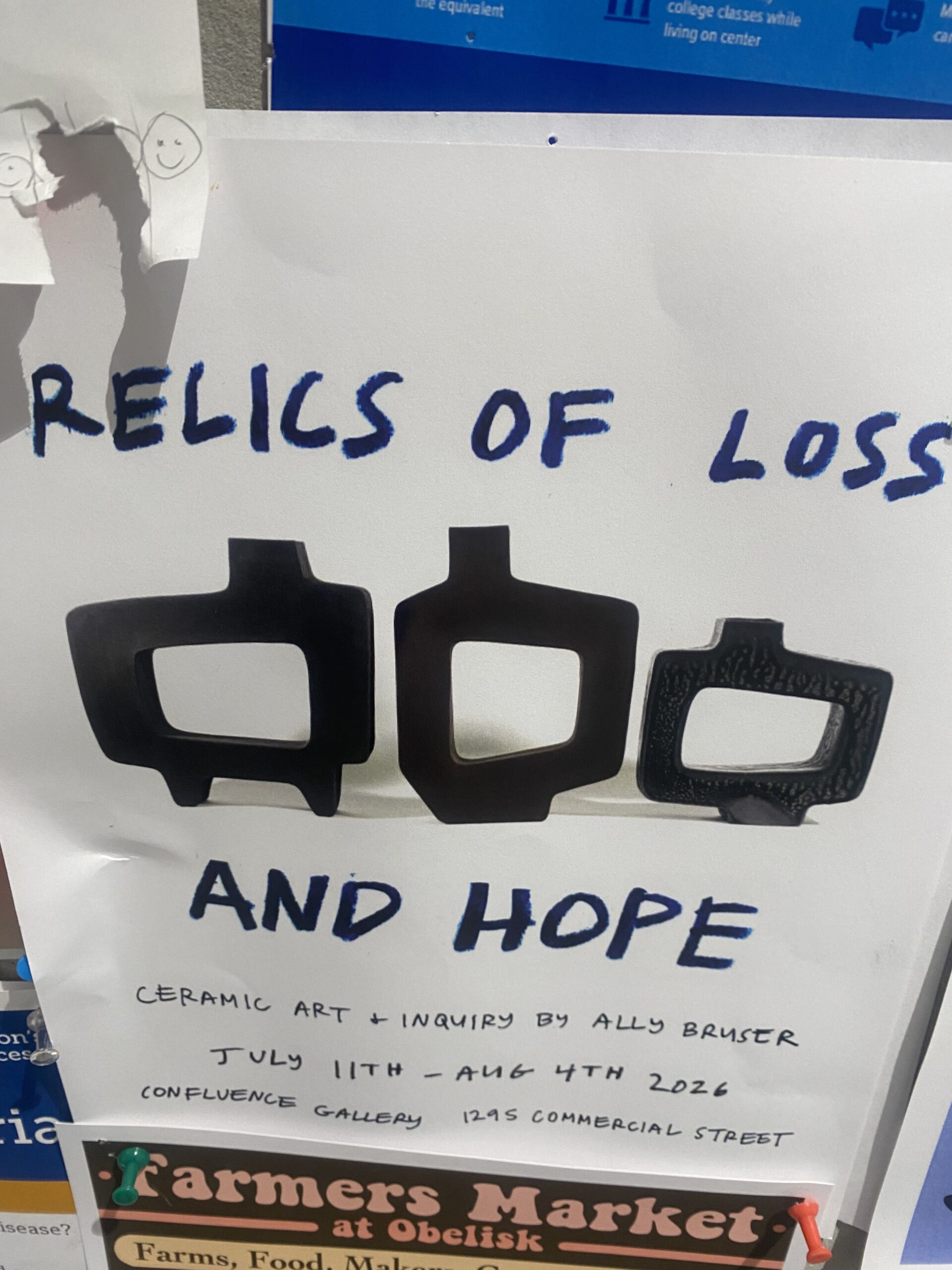 a flyer announcing a ceramic art exhibit titled RELICS OF LOSS AND HOPE b Ally Bryser